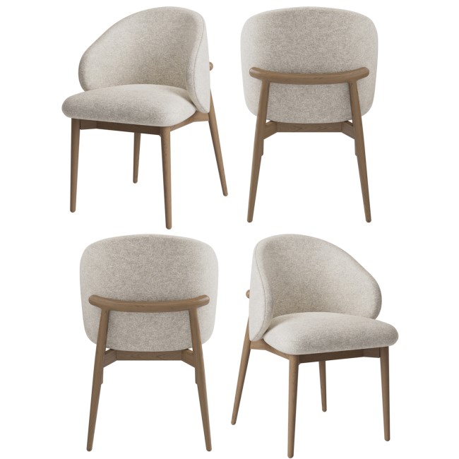 Set of 4 Beige Upholstered Curved Dining Chair with Solid Rustic Exposed Back - Kori