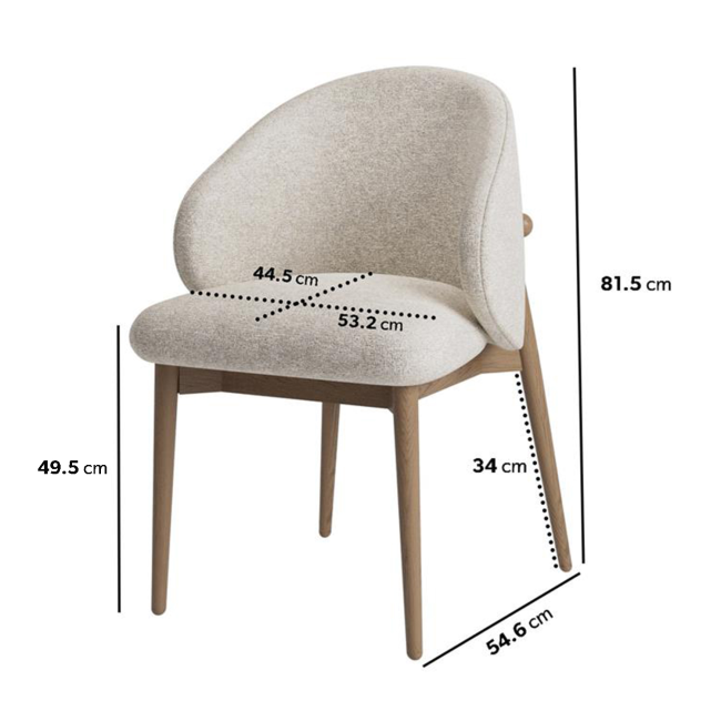 Set of 4 Beige Upholstered Curved Dining Chair with Solid Rustic Exposed Back - Kori