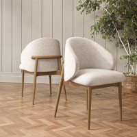 Beige Upholstered Curved Dining Chair With Solid Rustic Oak Exposed Back - Kori