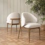 Beige Upholstered Curved Dining Chair With Solid Rustic Oak Exposed Back - Kori