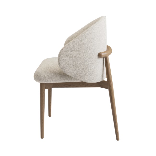 Beige Upholstered Curved Dining Chair With Solid Rustic Oak Exposed Back - Kori