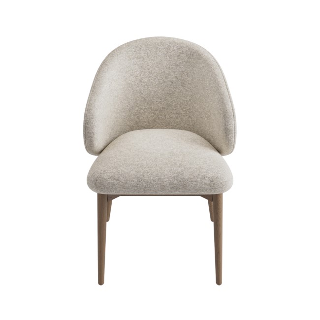 Beige Upholstered Curved Dining Chair With Solid Rustic Oak Exposed Back - Kori