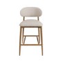 Beige Upholstered Curved Kitchen Stool with Solid Rustic Oak Exposed Back - Kori