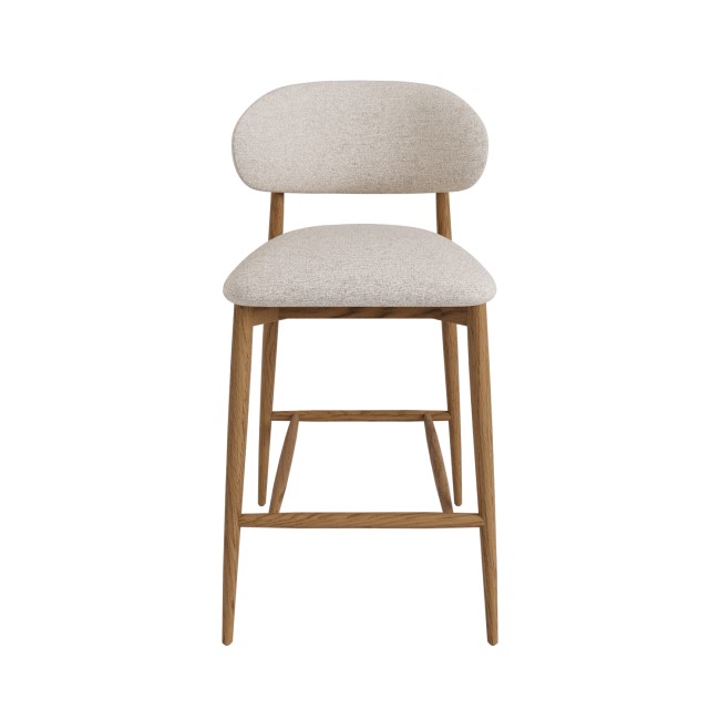 Beige Upholstered Curved Kitchen Stool with Solid Rustic Oak Exposed Back - Kori