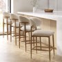 Set of 4 Beige Upholstered Curved Kitchen Stools With Solid Rustic Oak Exposed Back - Kori