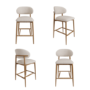 Set of 4 Beige Upholstered Curved Kitchen Stools With Solid Rustic Oak Exposed Back - Kori