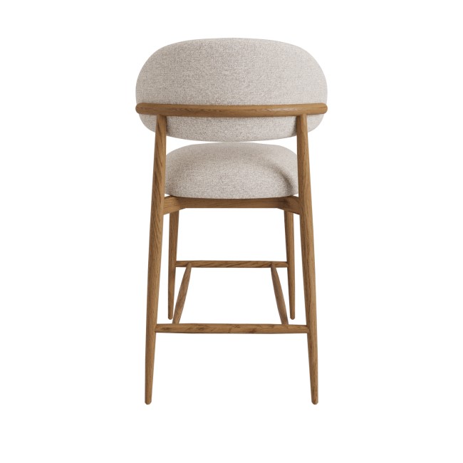 Beige Upholstered Curved Kitchen Stool with Solid Rustic Oak Exposed Back - Kori