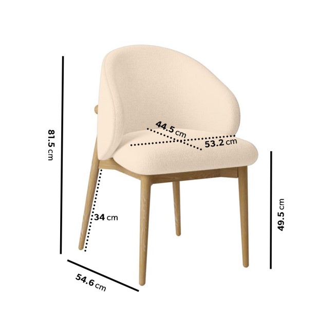 Set of 2 Cream Upholstered Curved Dining Chair with Limewash Solid Oak Exposed Back - Kori