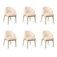 Set of 6 Cream Upholstered Curved Dining Chairs with Limewash Solid Oak Exposed Back - Kori