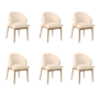 Set of 6 Cream Upholstered Curved Dining Chairs with Limewash Solid Oak Exposed Back - Kori