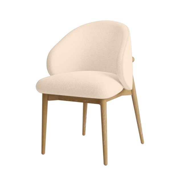 Cream Upholstered Curved Dining Chair with Limewash Solid Oak Exposed Back - Kori