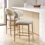 Set of 2 Cream Upholstered Curved Kitchen Stools with Limewash Solid Oak Exposed Back - Kori