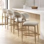 Set of 4 Cream Upholstered Curved Kitchen Stools with Limewash Solid Oak Exposed Back - Kori