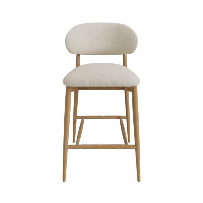 Set of 3 Cream Upholstered Curved Kitchen Stools with Limewash Solid Oak Exposed Back - Kori