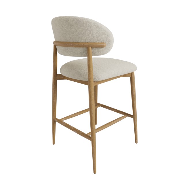 Set of 3 Cream Upholstered Curved Kitchen Stools with Limewash Solid Oak Exposed Back - Kori