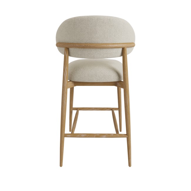 Set of 3 Cream Upholstered Curved Kitchen Stools with Limewash Solid Oak Exposed Back - Kori