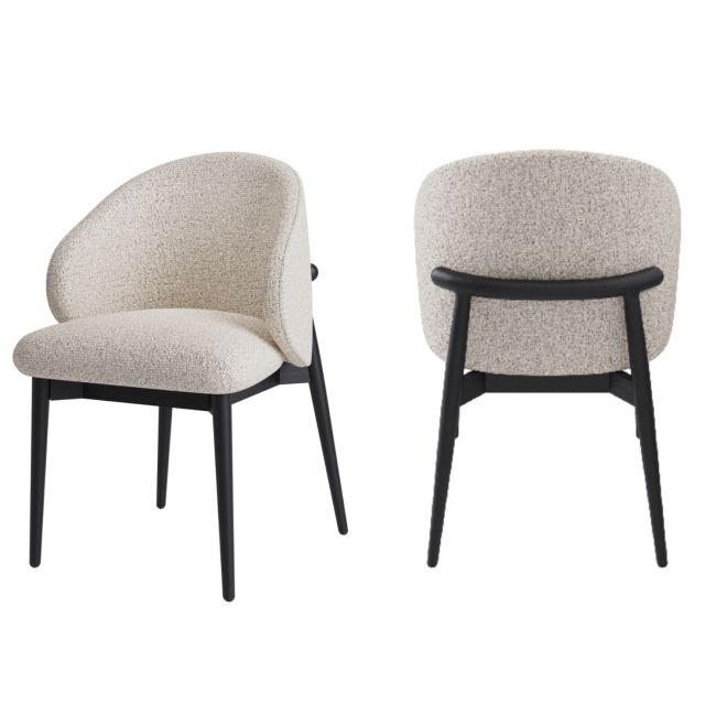 Set of 2 Cream and Black Upholstered Curved Dining Chairs with Wooden Exposed Back - Kori