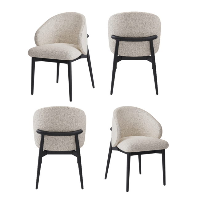 Set of 4 Cream and Black Upholstered Curved Dining Chairs with Wooden Exposed Back - Kori