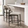 Set of 2 Cream and Black Upholstered Curved Kitchen Stools With Wooden Exposed Back - Kori