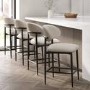 Set of 4 Cream and Black Upholstered Curved Kitchen Stools With Wooden Exposed Back - Kori