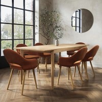 Oak Extendable Dining Table Set with 6 Burnt Orange fabric chairs - Leena