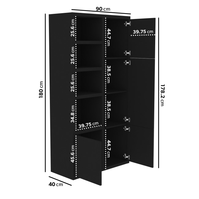 Matt Black Office Desk with Bookcase and Storage Cabinet Set - Larsen