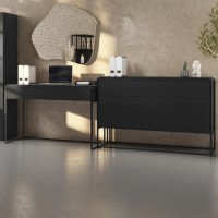 Matt Black Office Desk and Storage Cabinet Set - Larsen