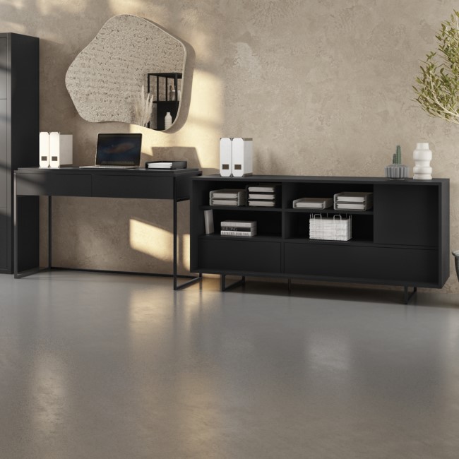 Matt Black Office Desk and Sideboard with Storage Set - Larsen