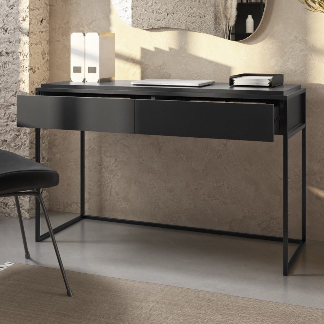 Matt Black Office Desk and Sideboard with Storage Set - Larsen