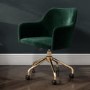 Black Wood & Green Velvet Office Desk and Chair Set - Larsen