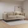 Beige Velvet 3 Seater Sofa with Square Arms - Lenny