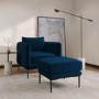 Navy Velvet Armchair and Footstool Set - Lenny