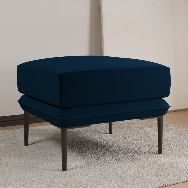 Navy Velvet Armchair and Footstool Set - Lenny