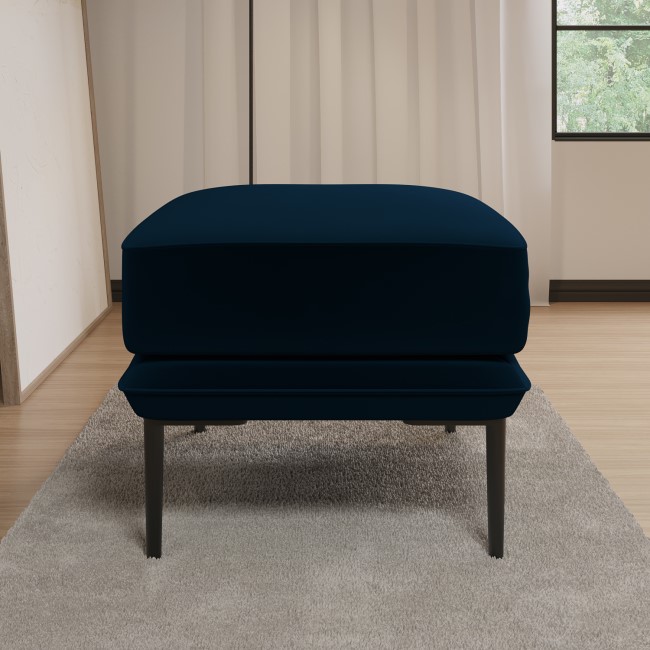 Small Navy Velvet Footstool - Lenny