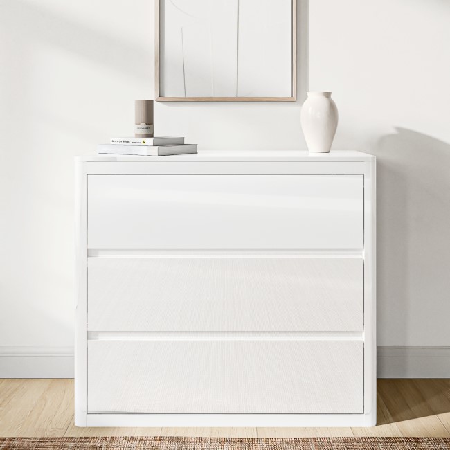 White Bedside Table and Chest of Drawers Set - Lexi