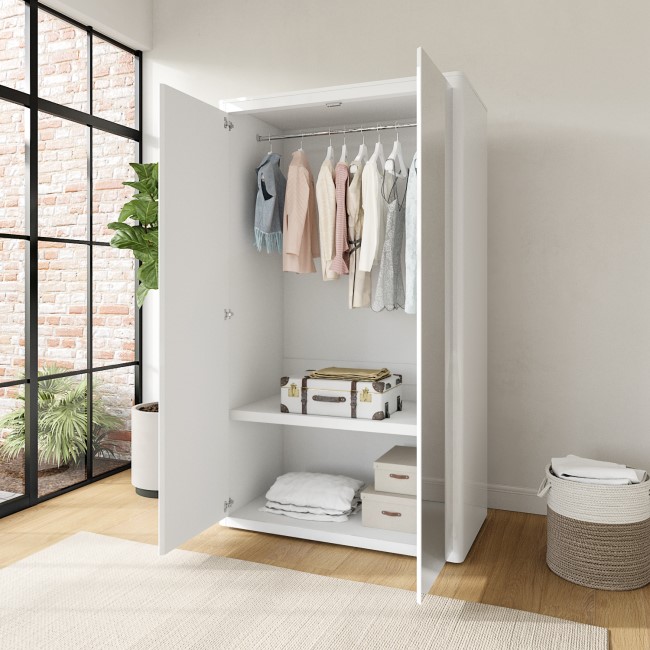 White Gloss Double Mirrored Wardrobe with Soft Close Doors - Lexi