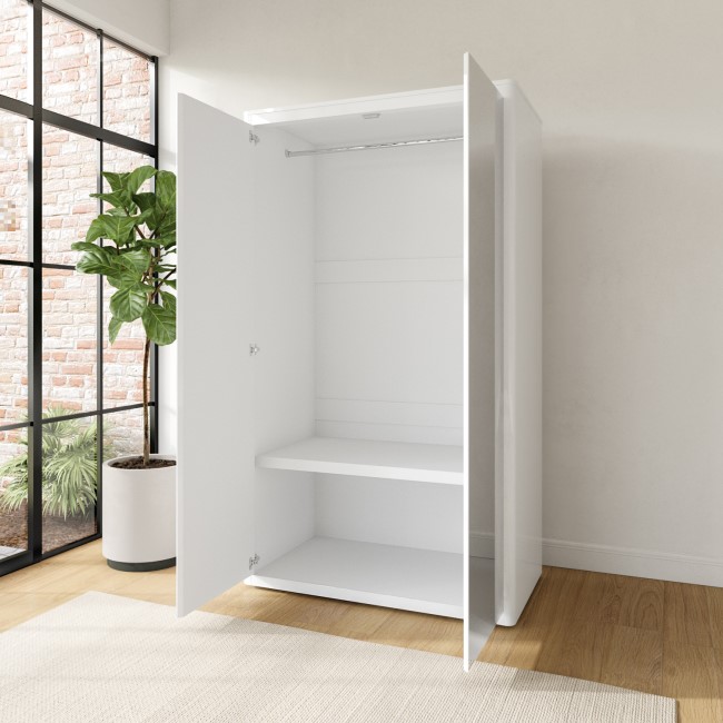 White Gloss Double Mirrored Wardrobe with Soft Close Doors - Lexi