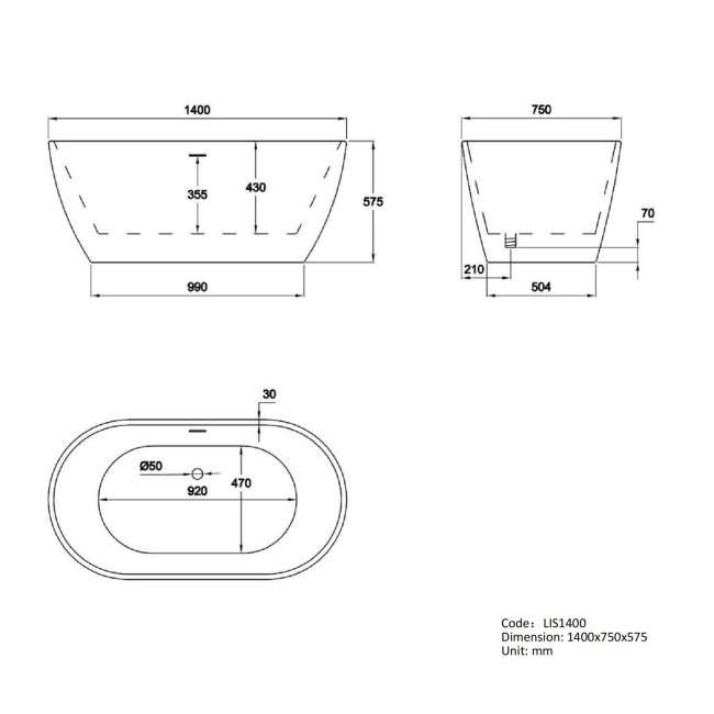 Modern Freestanding 1400mm Bath Suite with Toilet & Basin - Lisbon