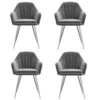 Set of 4 Grey Velvet Tub Dining Chairs - Logan