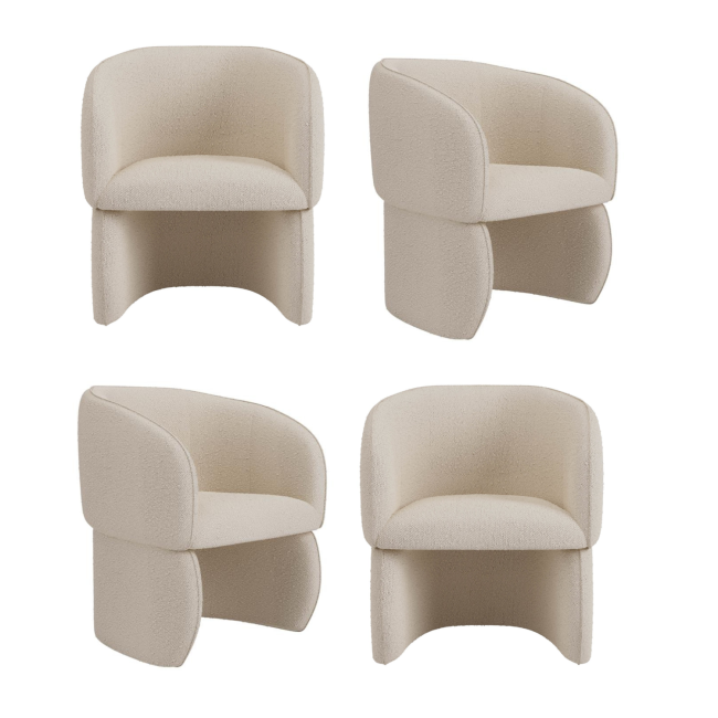 Set of 4 Curved Cream Boucle Tub Dining Chairs - Lottie