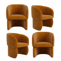 Set of 4 Curved Tan Textured Upholstered Dining Chairs - Lottie