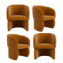 Set of 4 Curved Tan Textured Upholstered Dining Chairs - Lottie