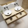 1200mm Wood Effect Wall Hung Double Countertop Vanity Unit with Oval Basin and Shelf - Lugo