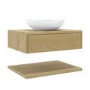 600mm Wood Effect Wall Hung Countertop Vanity Unit with Oval Basin and Shelf - Lugo