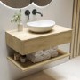 800mm Wood Effect Wall Hung Countertop Vanity Unit with Oval Basin and Shelf - Lugo