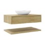 800mm Wood Effect Wall Hung Countertop Vanity Unit with Oval Basin and Shelf - Lugo