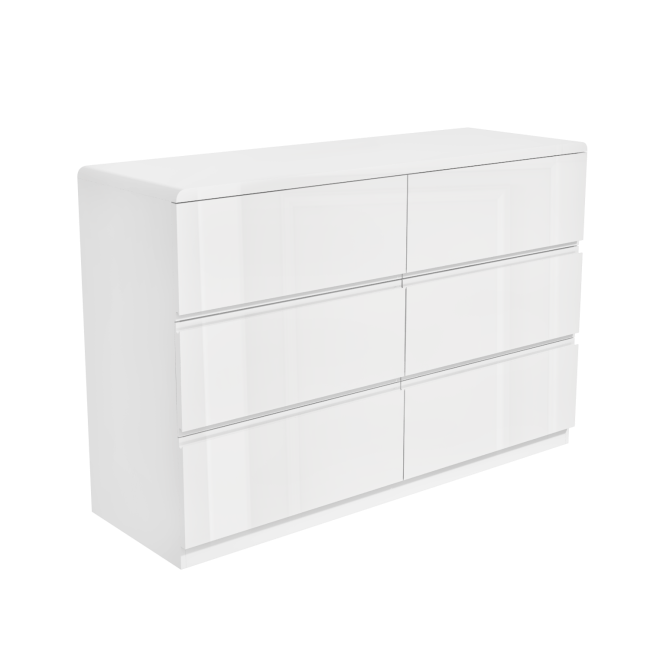 Kids Wide White High Gloss Chest of 6 Drawers - Lyra