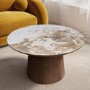 Neutral Round Ceramic Nest of 2 Tables with Walnut Pedestal Bases - Malia