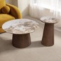 Neutral Round Ceramic Nest of 2 Tables with Walnut Pedestal Bases - Malia