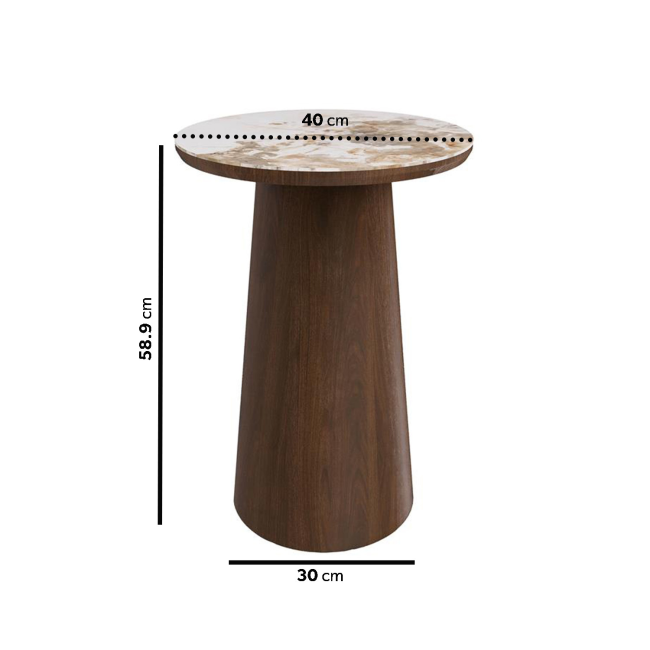 Neutral Round Ceramic Nest of 2 Tables with Walnut Pedestal Bases - Malia